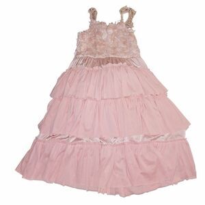 Oopsie Daisy Pink Rose Flower Gown Girls Ruffled Tiered Floral Dress SZ 10